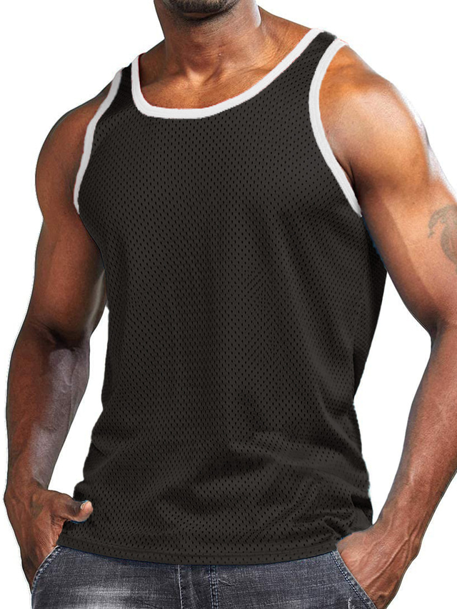  Men's Gym Tank Top Basketball Jersey Mesh Classic Sleeveless Singlet Athletic Athleisure Breathable Quick Dry Moisture Wicking Fitness Gym Workout Basketball Sportswear Activewear Solid Colored Dark