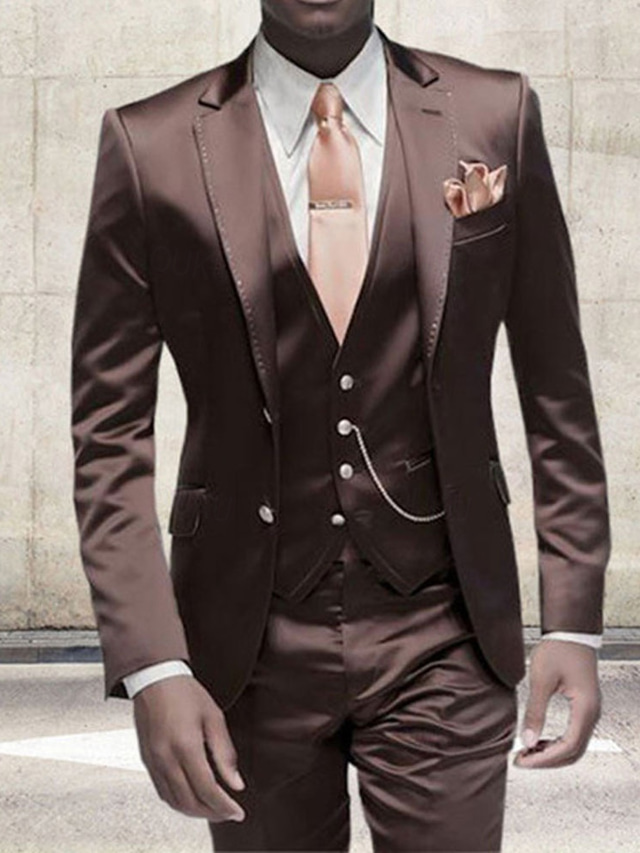 Men's Tailored Fit Single Breasted Two-buttons 3 Pieces Wedding Suits