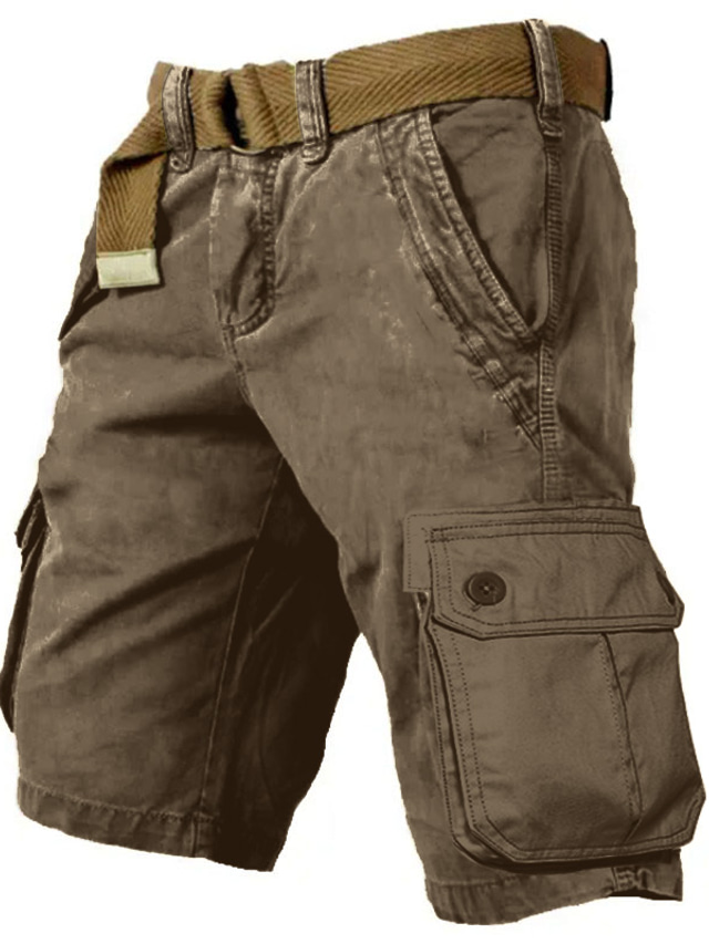  Men's Cargo Shorts Shorts Hiking Shorts Multi Pocket Plain Wearable Knee Length Outdoor Casual Daily 100% Cotton Sports Fashion Black Yellow