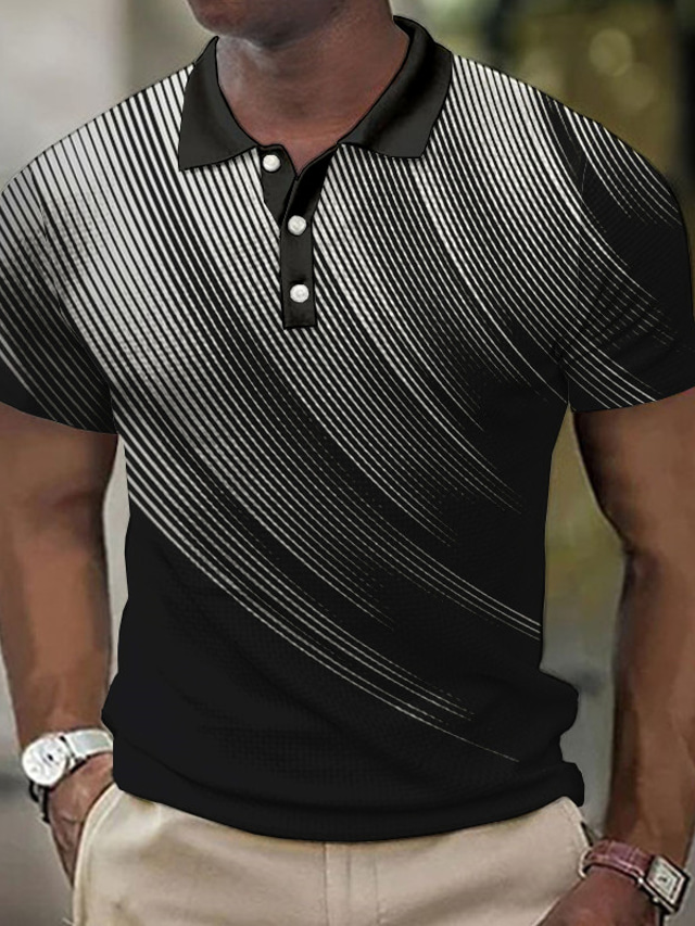  Men's Polo Shirt Waffle Polo Shirt Lapel Polo Button Up Polos Golf Shirt Gradient Graphic Prints Geometry Turndown Black White Yellow Army Green Red Outdoor Street Short Sleeve Print Clothing Apparel