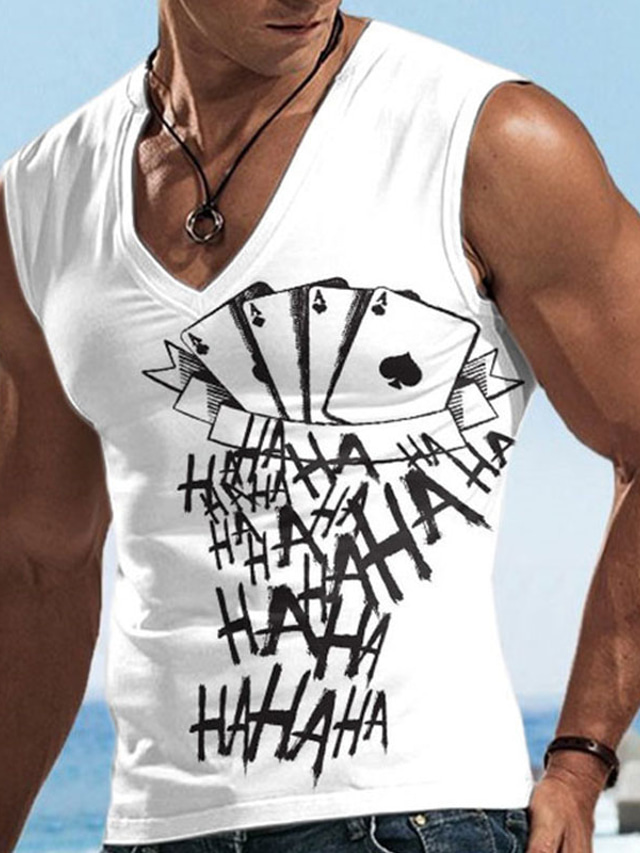  Homens Malha Íntima Top de colete Camiseta masculina sem mangas Gráfico Pôquer Decote V Roupa Impressão 3D Esportes Corrida Sem Manga Impressão 3D Designer Casual Músculo