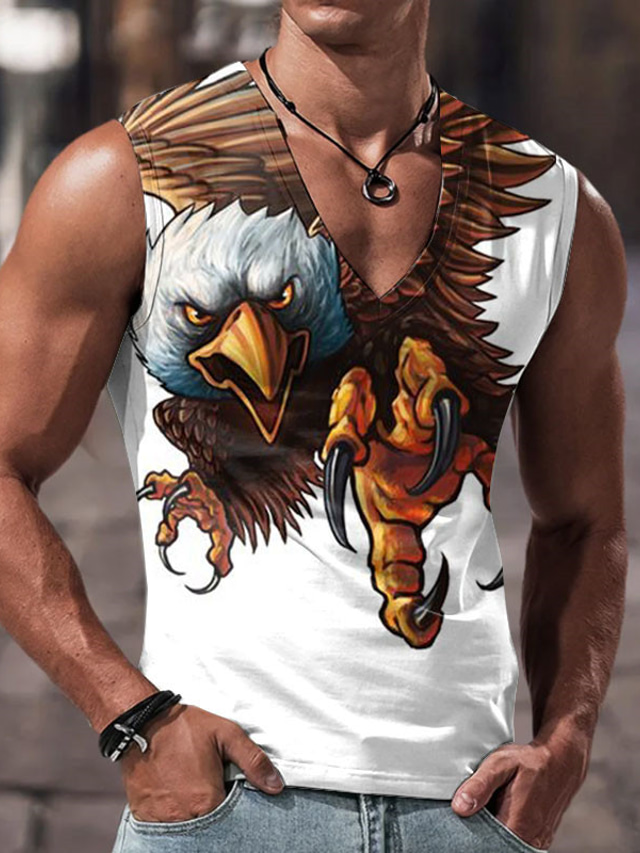  Men's Tank Top Vest Top Sleeveless T Shirt for Men Graphic Animal Eagle V Neck Clothing Apparel 3D Print Sports Running Sleeveless 3D Print Designer Casual Muscle