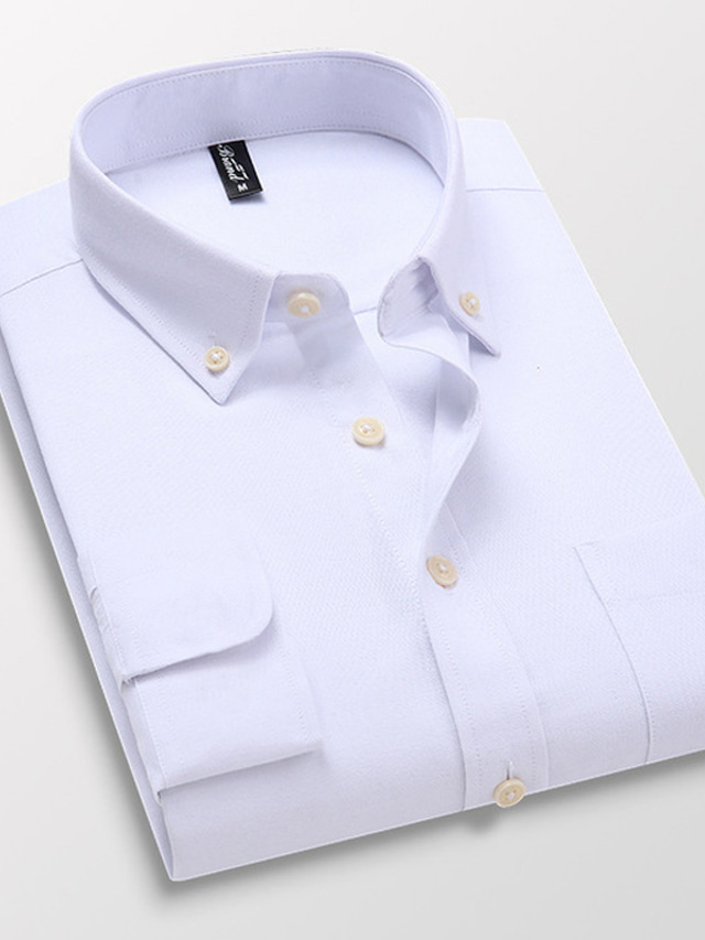  Men's Shirt Solid Color Solid Colored Button Down Collar Light Pink White Royal Blue Blue Light Blue non-printing Work Daily Long Sleeve Clothing Apparel Cotton Basic Business