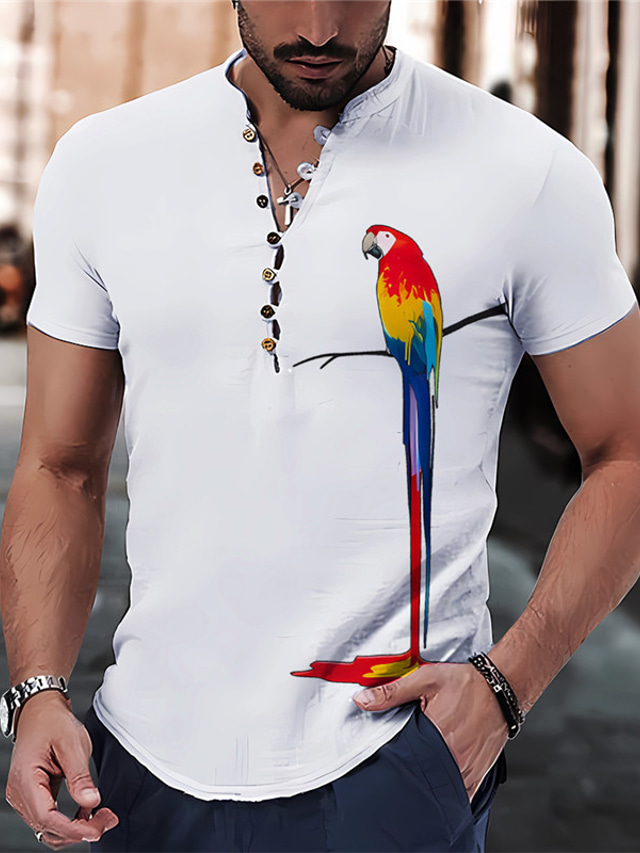  Męskie Koszula Gradient Wzory graficzne Papuga Kołnierz stawiany Biały Fioletowy Zielony Khaki Jasnoszary Na zewnątrz Ulica Krótkie rękawy Nadruk Odzież Moda Moda miejska Designerskie Codzienny