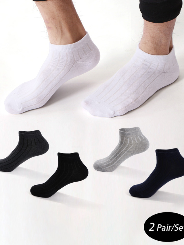  Men's 2 Pairs Ankle Socks Low Cut Socks Black White Color Plain Daily Wear Vacation Weekend Medium Summer Spring &  Fall Stylish Casual