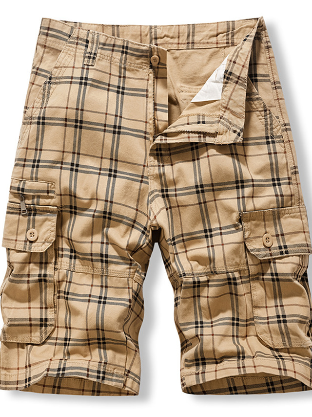  Homme Short Cargo Shorts décontractés Poche Plaid Confort Respirable Extérieur du quotidien Sortie 100% Coton Mode Décontractées Noir Kaki