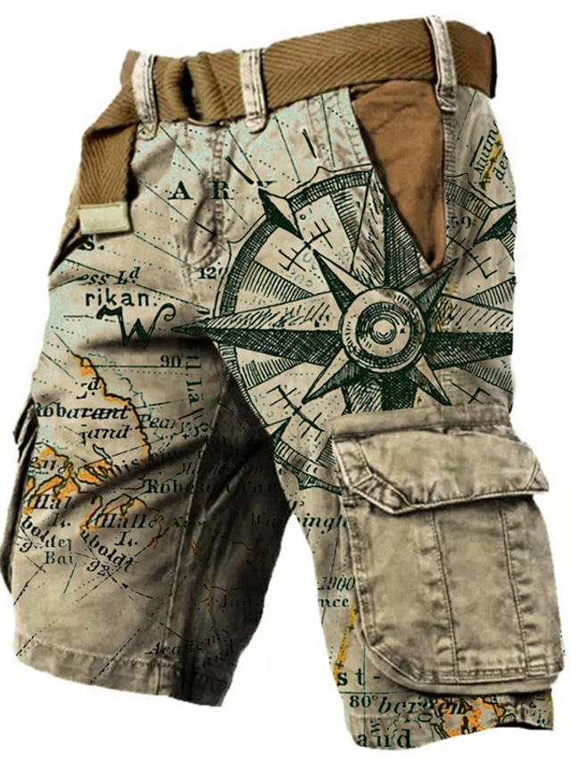  Men's Cargo Shorts Shorts Hiking Shorts Multi Pocket Letter Map Graphic Prints Wearable Short Outdoor Daily Designer Casual Gray Green Khaki