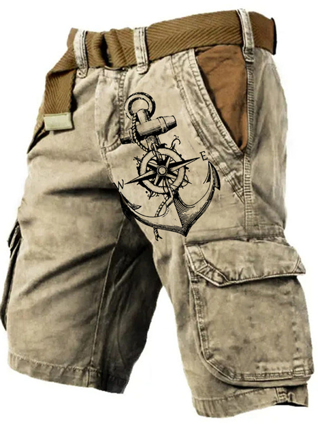  Men's Cargo Shorts Shorts Hiking Shorts Multi Pocket Graphic Prints Anchor Wearable Short Outdoor Daily Designer Casual Khaki