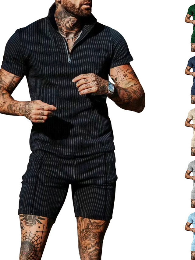 Men's T-shirt Suits Tracksuit Tennis Shirt Shorts and T Shirt Set Graphic Tee Color Block Crew Neck