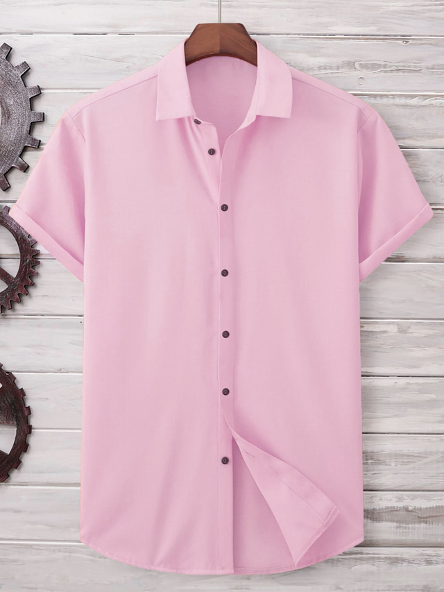  Муж. Рубашка Кнопка рубашка Летняя рубашка Повседневная рубашка Черный Белый Розовый Синий Темно-синий С короткими рукавами Полотняное плетение Лацкан Повседневные Отпуск Одежда