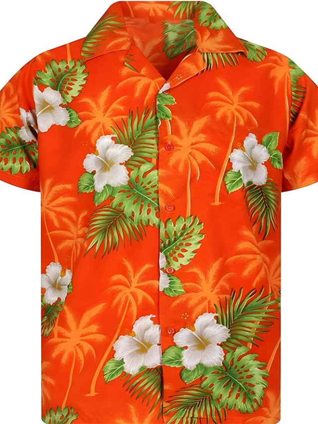  Homens Camisa havaiana camisa de botão camisa de verão Camisa casual Camisa de acampamento Gráfico Floral Aberto para a Lateral Rosa Vermelho Azul Roxo Laranja Casual Diário Manga Curta Botão para