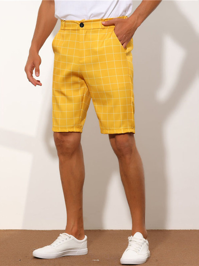  Homens Calção Shorts Chino Bermudas Shorts de trabalho Cintura elástica Perna reta Grade / xadrez Conforto Curto Formal Escritório Trabalho 100% Algodão Moda Roupa de rua Amarelo Rosa
