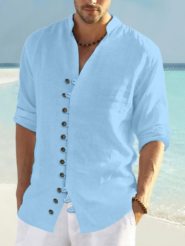  Homme Chemise Chemise Lin Chemisette Chemise d'été Chemise de plage Noir Blanche Rose Claire manche longue Plein Col Printemps été Casual du quotidien Vêtement Tenue