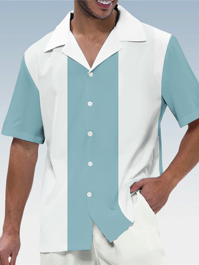  Men's Shirt Striped Graphic Prints Geometry Cuban Collar Pink Blue Outdoor Casual Short Sleeve Print Clothing Apparel Sports Fashion Streetwear Designer