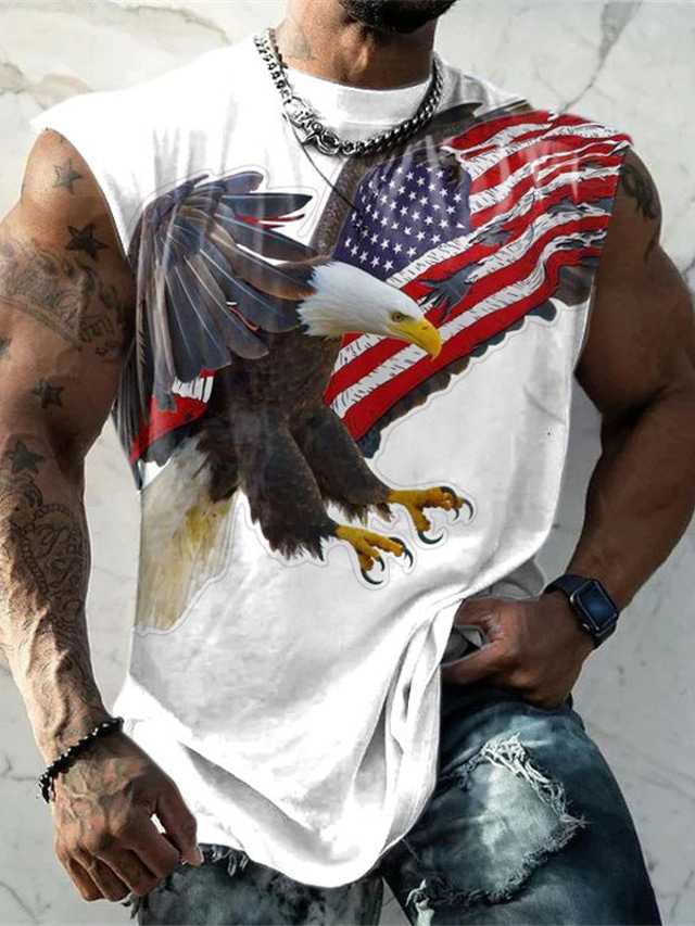  Ανδρικά Τοπ γιλέκου Αμάνικο μπλουζάκι για άντρες Γραφική Συνδυασμός Χρωμάτων Αετός Εθνική Σημαία Στρογγυλή Ψηλή Λαιμόκοψη Ρούχα 3D εκτύπωση Καθημερινά Αθλητικά Αμάνικο Στάμπα