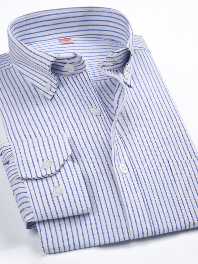  Men's Dress Shirt Oxford Shirt Light Blue White Pink Long Sleeve Plaid / Striped / Chevron / Round Shirt Collar All Seasons Daily Wear Date Clothing Apparel Print