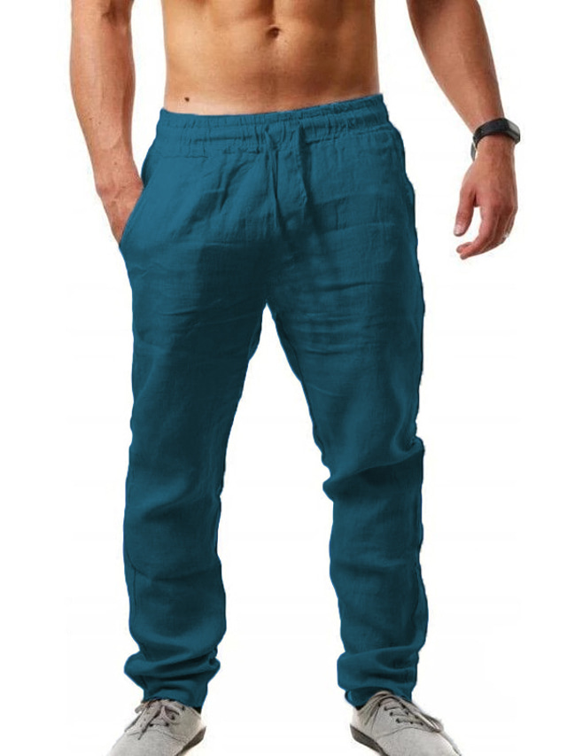  Homme Pantalon en lin Pantalon Cordon Ceinture élastique avec poche latérale Décontractées Chino du quotidien Tissu semblable au lin Plein Marron Sapin Noir Blanche S M L