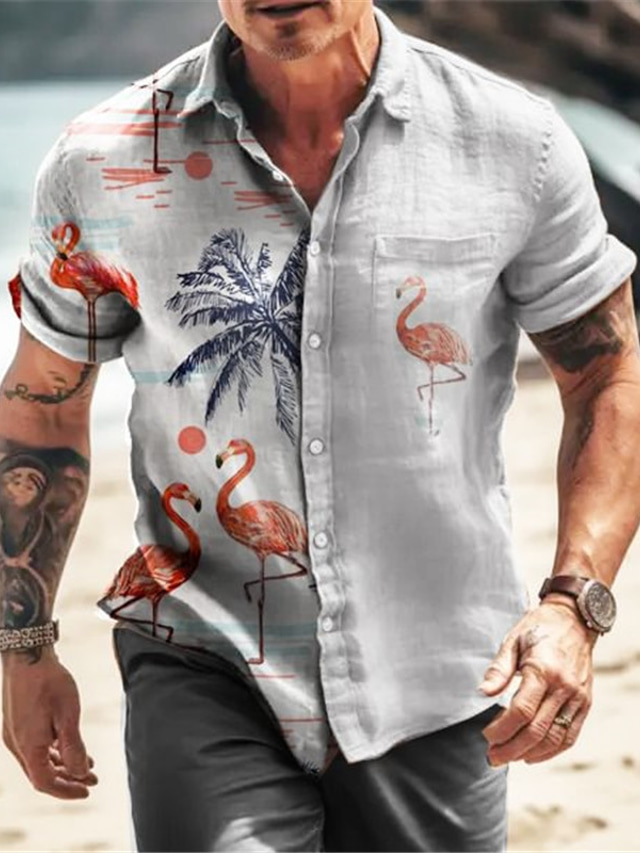 Herren Hemd Hawaiihemd Sommerhemd Flamingo Kokosnussbaum Grafik-Drucke ...