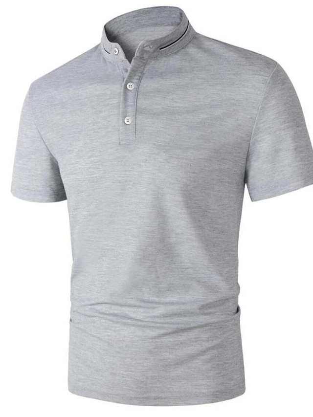  Men's Polo Shirt Golf Shirt Casual Holiday Stand Collar Short Sleeve Fashion Basic Plain Button Summer Regular Fit Dark navy Sky Blue Brown Grey Polo Shirt