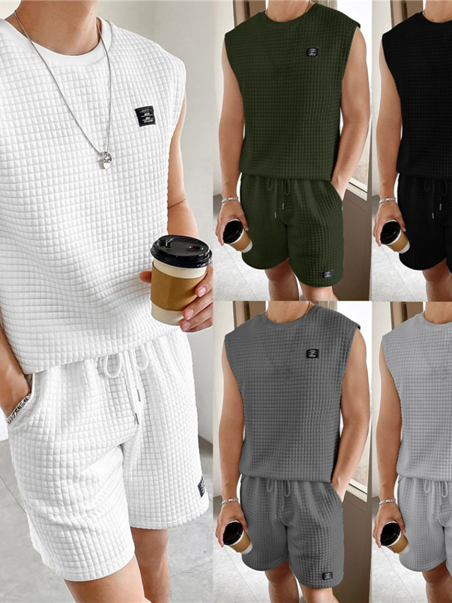 Men's T-shirt Suits Tracksuit Tennis Shirt Shorts and T Shirt Set Plain Crewneck Daily Wear Vacation Short Sleeves