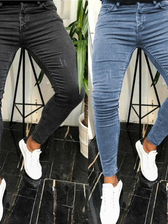  Per uomo Jeans magro Pantaloni Pantaloni di denim Tasche Tinta unita Comfort Indossabile Esterno Giornaliero Di tendenza Streetwear Nero Blu Elasticizzato