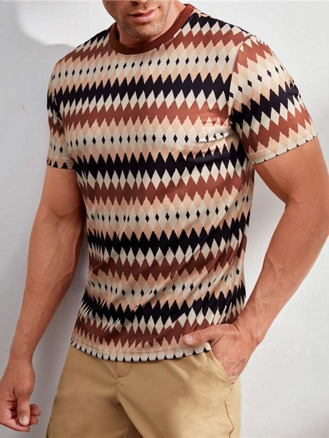  Herre T-shirt Grafisk Geometrisk Argyle Rund hals Tøj 3D-udskrivning udendørs Daglig Kortærmet Trykt mønster Mode Designer Årgang