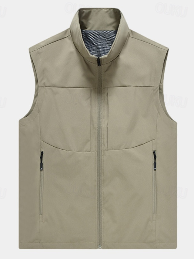  Men's Vest Gilet Fishing Vest Hiking Vest Sleeveless Vest Gilet Jacket Daily Wear Modern Contemporary Spring & Summer Outdoor Solid / Plain Color Zipper Standing Collar Loose Fit rice white Black