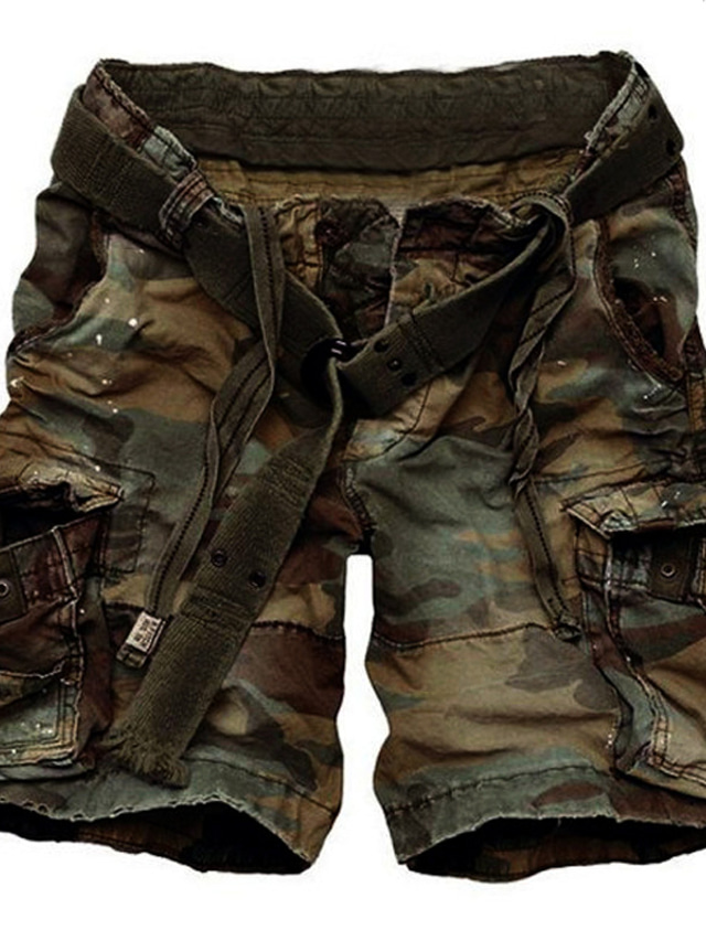  Men's Cargo Shorts Casual Shorts Pocket Plain Camouflage Comfort Breathable Outdoor Daily Going out 100% Cotton Fashion Casual Dark Brown Dark Khaki
