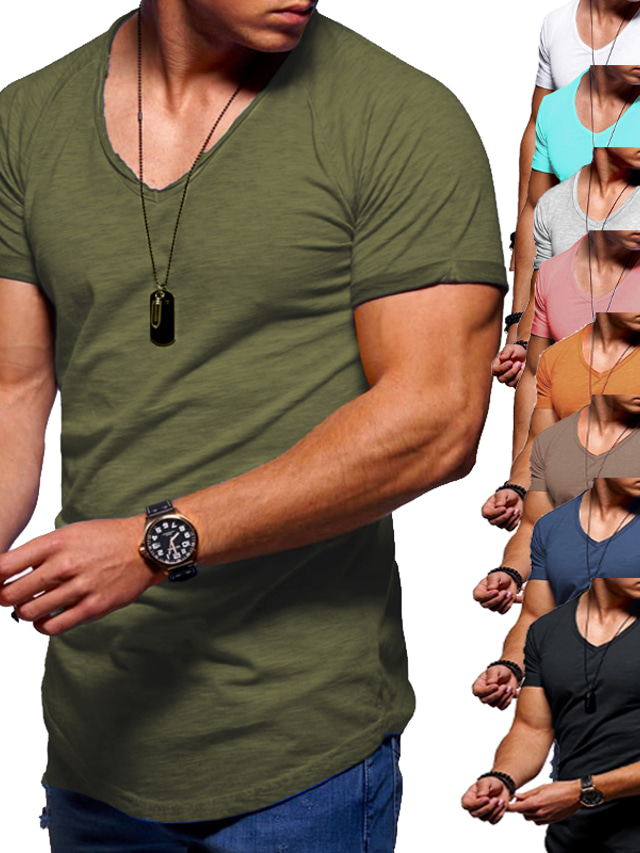 miesten v-aukkoinen t-paita - yksiväriset lyhythihaiset paidat miehille lyhythihaiset ohut kuntoiluharjoittelu urheilullinen liike-elämän rento pitkät pitkähihaiset paidat musta harmaa armeijan vihreä