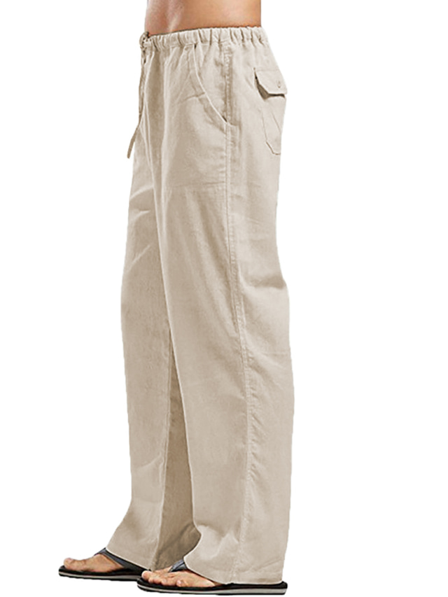  Men's Harem Linen Pants Pure Color Harlem Pants Casual Inelastic Cotton Blend Solid Color non-printing Green White Black S M L