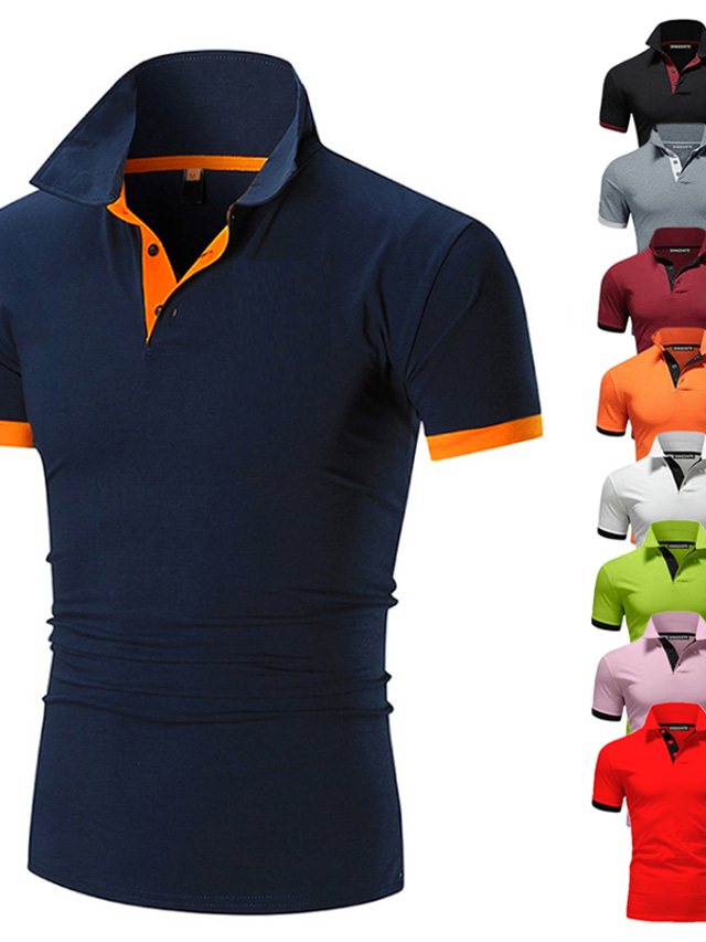  Men's Polo Shirt Golf Shirt Business Casual Polo Collar Classic Short Sleeve Basic Casual Solid Color Plain Button Front Summer Spring Fall Regular Fit Apple Green Light Blue Golden yellow Lake blue