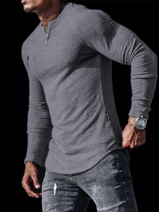  Per uomo maglietta Tinta unica A V Nero Bianco Blu marino Cachi Grigio Strada Sport Manica lunga Abbigliamento Originale Essenziale Informale Comodo