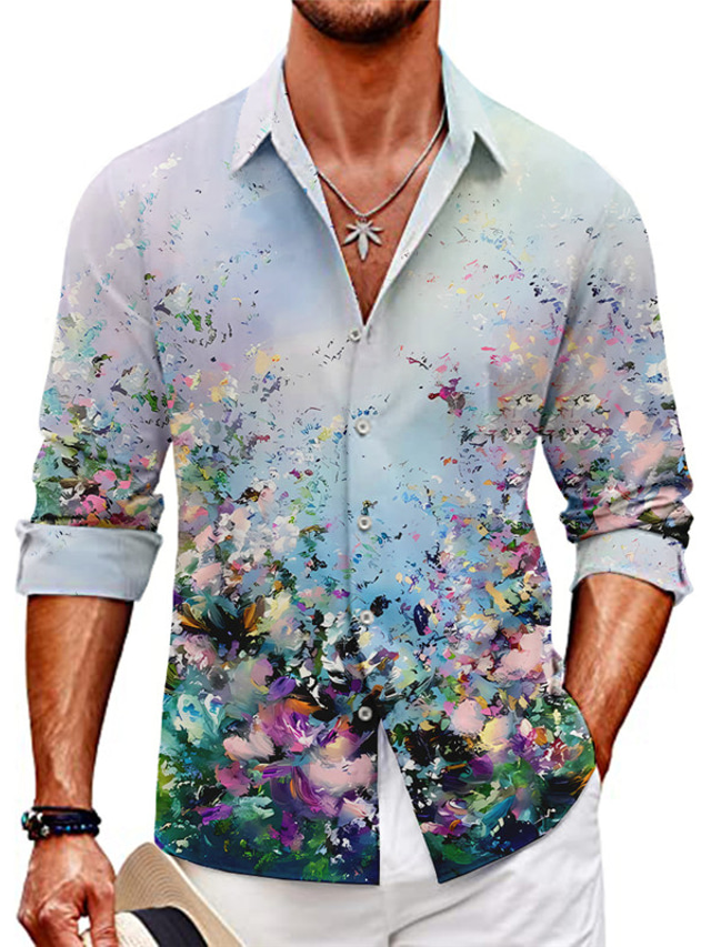 Men's Shirt Camo / Camouflage Plus Size Turndown Casual Daily Denim