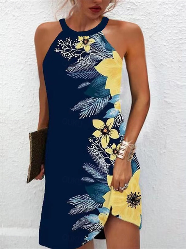  Women's Summer Dress Halter Neck Dress Print Dress Active Fashion Streetwear Outdoor Vacation Daily Regular Fit Paisley Sleeveless Halter Neck Yellow Royal Blue Blue Dark Blue Summer Spring