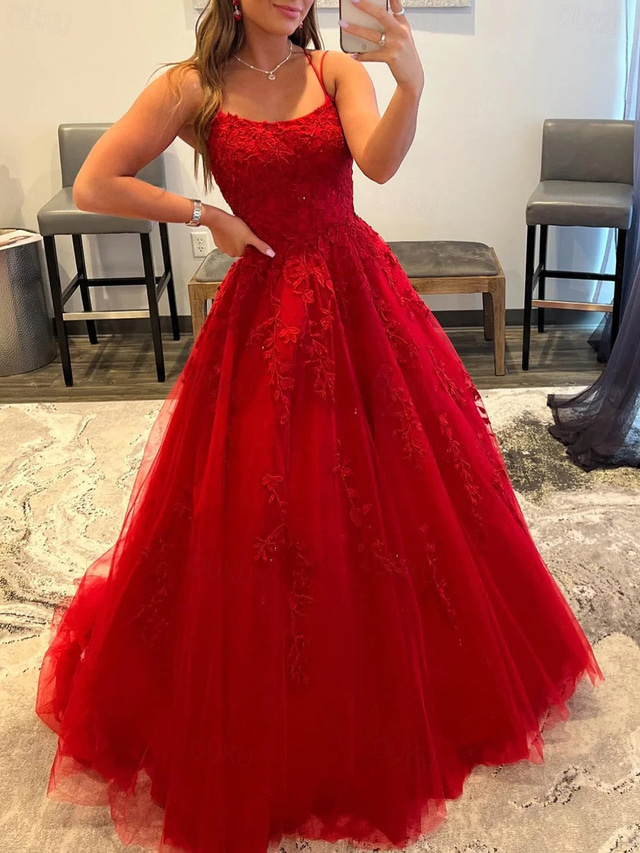  TS A-Line Prom Dresses Elegant Dress Wedding Guest Evening Party Floor Length Sleeveless Spaghetti Strap Royal Style Tulle Backless with Crystals Appliques 2025