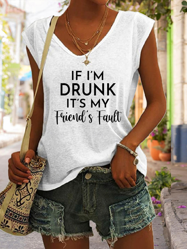  Women's T Shirt Vest Cotton Blend Sleeveless V Neck Black White Pink Blue Green