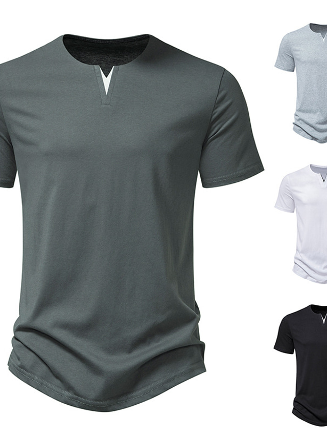  Herre T-shirt Vanlig V-hals Ferierejse I-byen-tøj Kort Ærme Tøj Mode Basale Afslappet