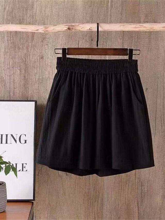  Women's Linen-Inspired Shorts Shorts Slacks Active Simple Casual Short High Waist Plain Pocket Elastic Waist Breathability Soft Comfortable Micro-elastic Vacation Weekend Wine Black White Coffee