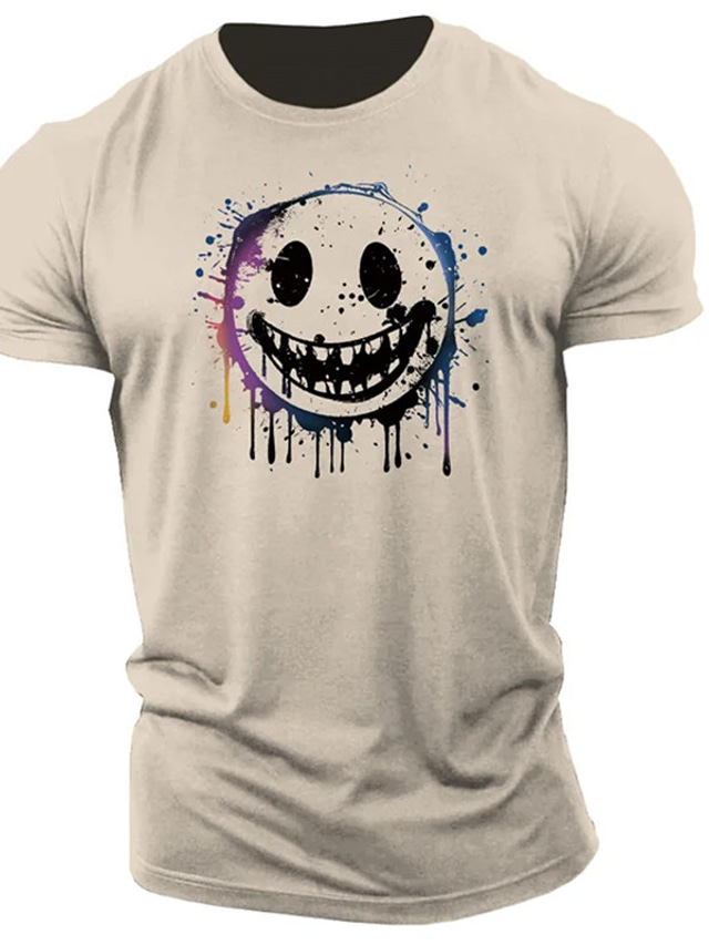  Grimace Smile Face Print Men's Graphic 100% Cotton T Shirt Funny Shirt Short Sleeve Comfortable Casual Tee Outdoor Street Summer Fashion Designer Clothing