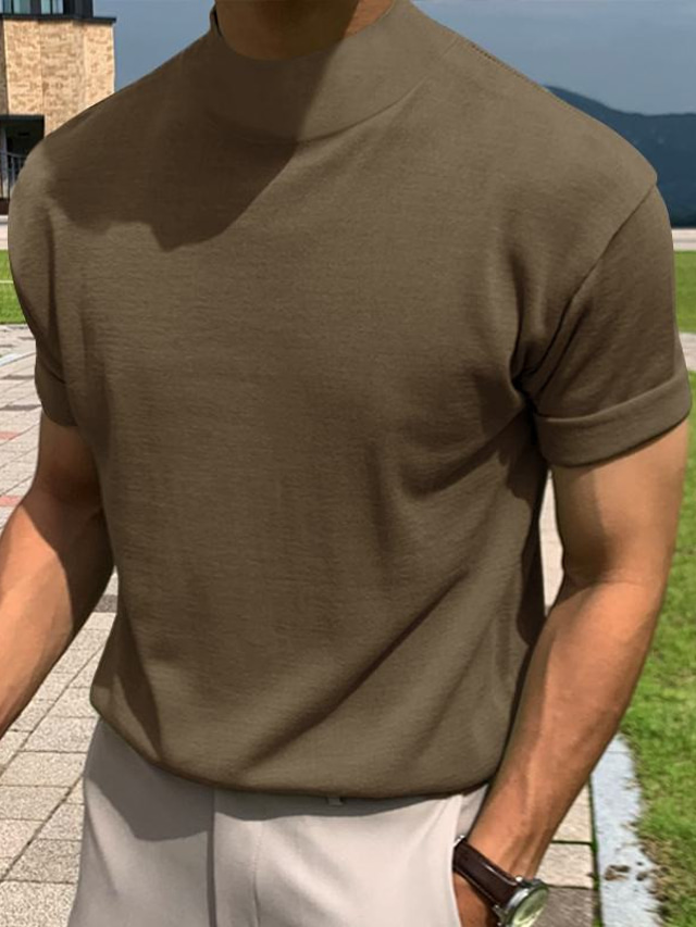  Homme T shirt Tee T-shirt Plein Col Roulé Plein Air Vacances Manches courtes Tricot Vêtement Tenue Mode Design basique