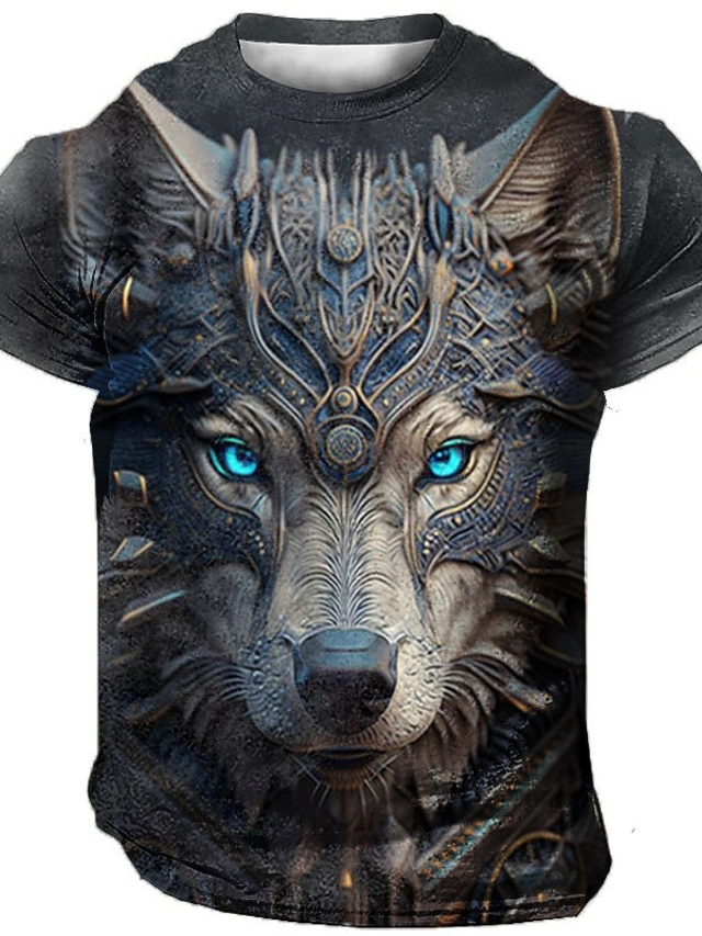 Men's T shirt Tee Graphic Animal Wolf Crew Neck Clothing Apparel 3D ...