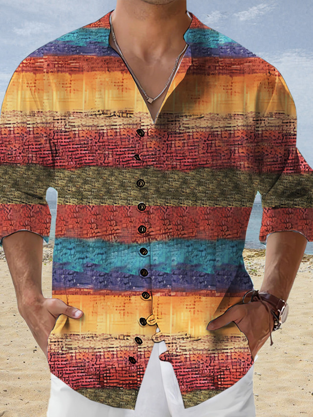 T-shirt Homme Prana Manches Courtes Rayé Orange - Léger Et Respirant (Taille M)