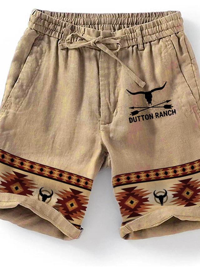  Men's Graphic Geometric Pattern Shorts Summer Shorts Beach Shorts Mid Waist Designer Ethnic Style Retro Vintage Casual Daily Holiday Drawstring Elastic Waist 3D Print Designer Clothing Apparel