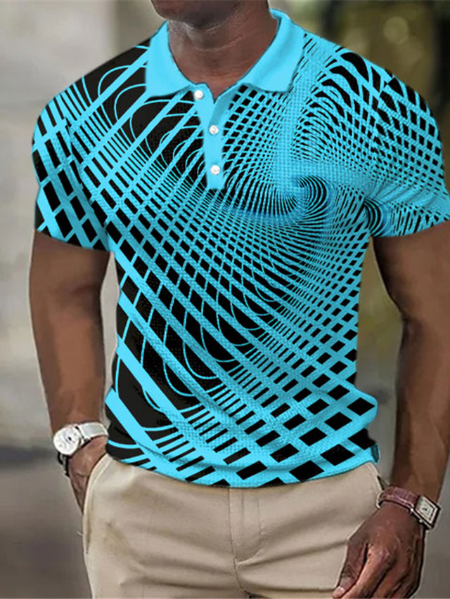  Herr POLO Shirt Våffelpikétröja Lapel Polo Knapp upp Polos Golftröja 3D Print Grafiska tryck Nedvikt Vit Gul Marinblå Blå Grön Utomhus Gata Kortärmad Mönster Kläder Mode Designer Ledigt