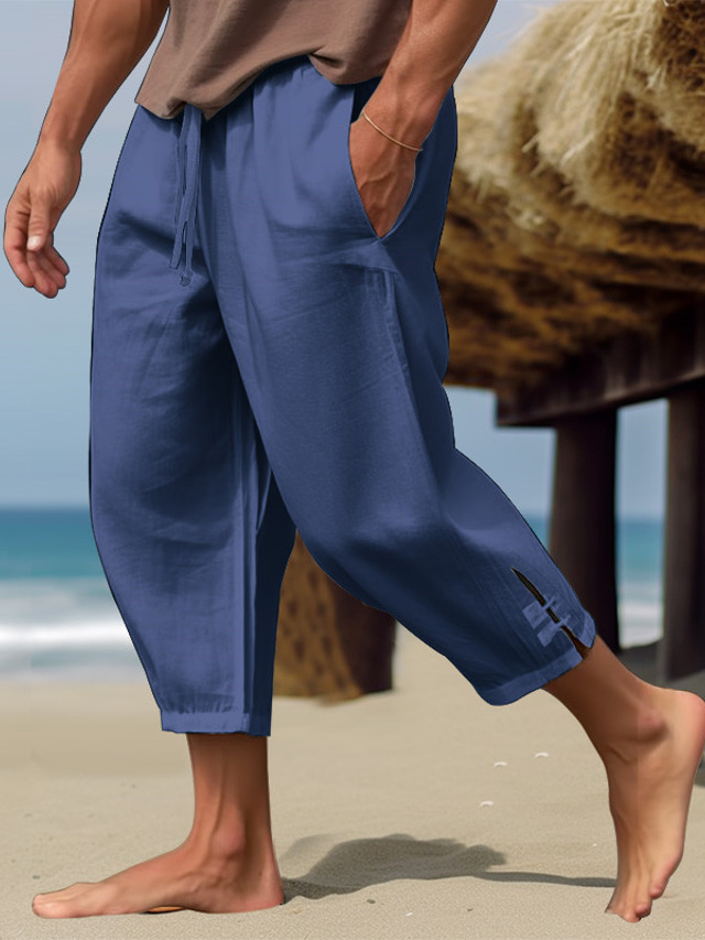  Per uomo Pantaloni di lino Pantaloni estivi Pantaloni corti Pantaloni da spiaggia A cordoncino Vita elastica Liscio Comfort Traspirante Polpaccio Informale Giornaliero Per eventi Di tendenza Classico