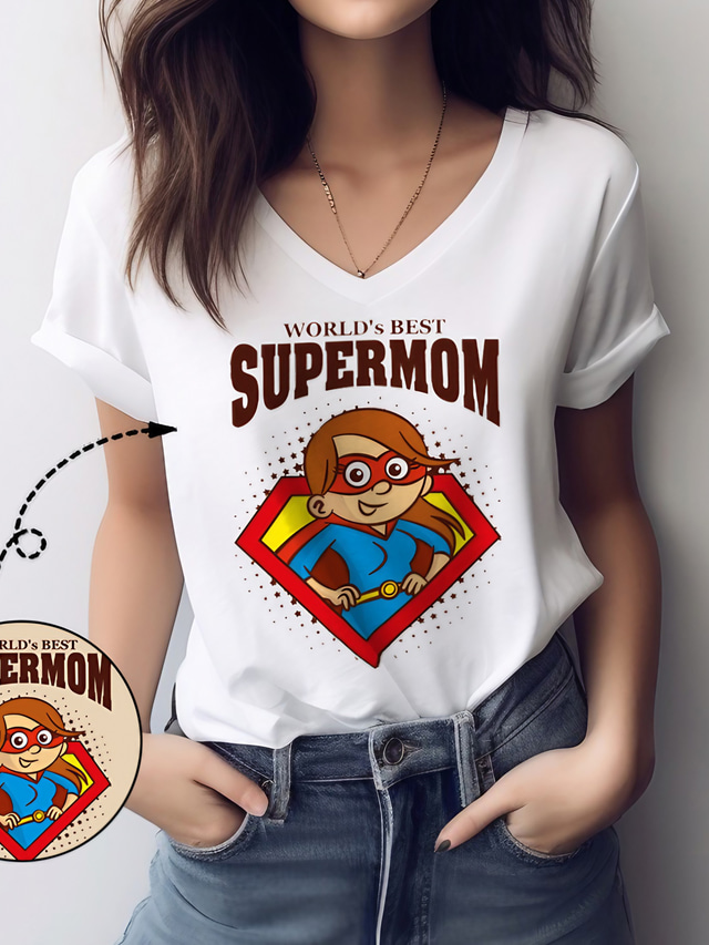  Naisten T-paita Kuvitettu Painettu Kausaliteetti Viikonloppu Perus Lyhythihainen V kaula-aukko Mukautettu tulostus