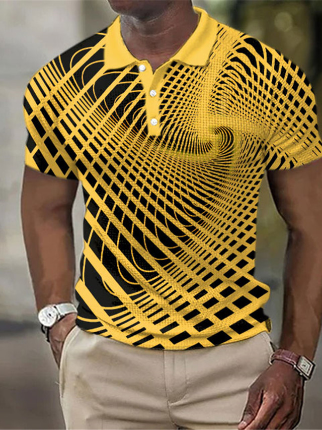  Bărbați 3D Print Imprimeu Grafic Tricou polo Waffle Tricou POLO Polo cu revere Polo cu nasturi Cămașă de golf Manșon scurt Cămașă Răsfrânt În aer liber Stradă Alb Galben Bleumarin Albastru piscin