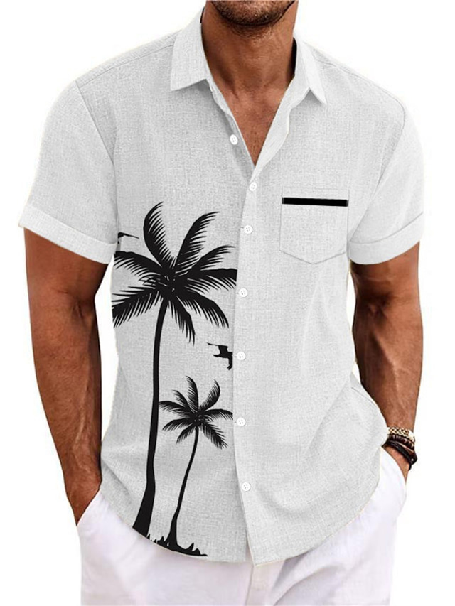  Men's Coconut Tree Graphic Prints Shirt Summer Hawaiian Shirt Short Sleeves Shirt Turndown Outdoor Street Black White Blue Green Khaki Print Clothing Apparel Sports Fashion Streetwear Designer