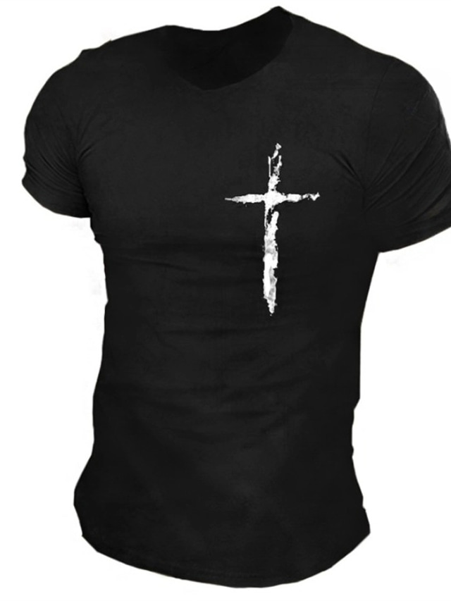  Men's Graphic Prints Cross 100% Cotton T Shirt Graphic Tee Cotton Short Sleeves Graphic Shirt Black White Navy Blue Comfortable Tee Vacation Street Fashion Designer Clothing