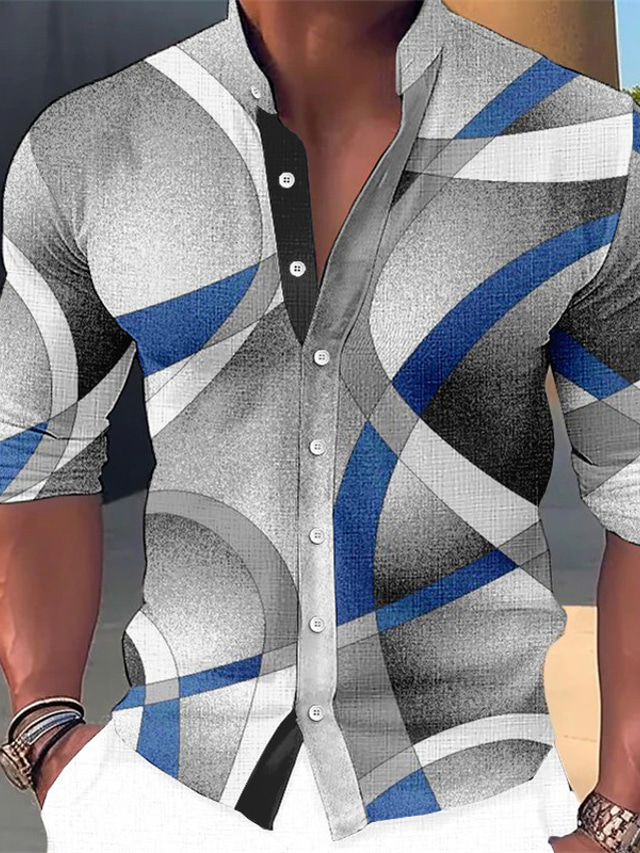 per-uomo-camicia-stampe-astratte-geometria-colletto-alla-coreana-blu